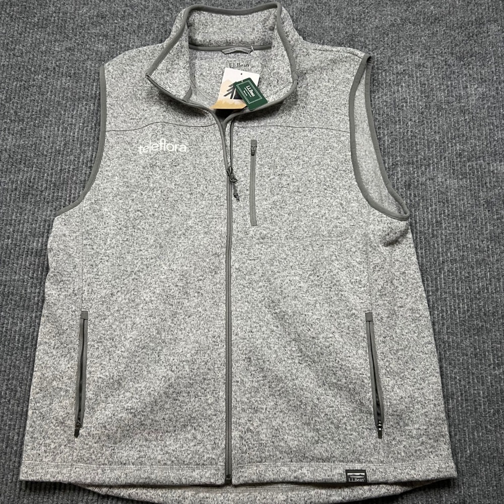 LL Bean Mens Better Sweater Fleece Vest Grey Heather Large Full Zip‎ Hiking Logo